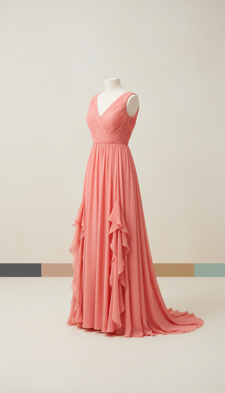 Coral Pink Chiffon Maxi Dress